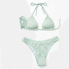 Sexy 2025 Jacquard Drawstring Two Piece Swimsuit Female Swimwear Women Bikini Set Bather Swimming Beachwear for Bathing