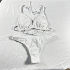 Sexy 2025 Jacquard Drawstring Two Piece Swimsuit Female Swimwear Women Bikini Set Bather Swimming Beachwear for Bathing