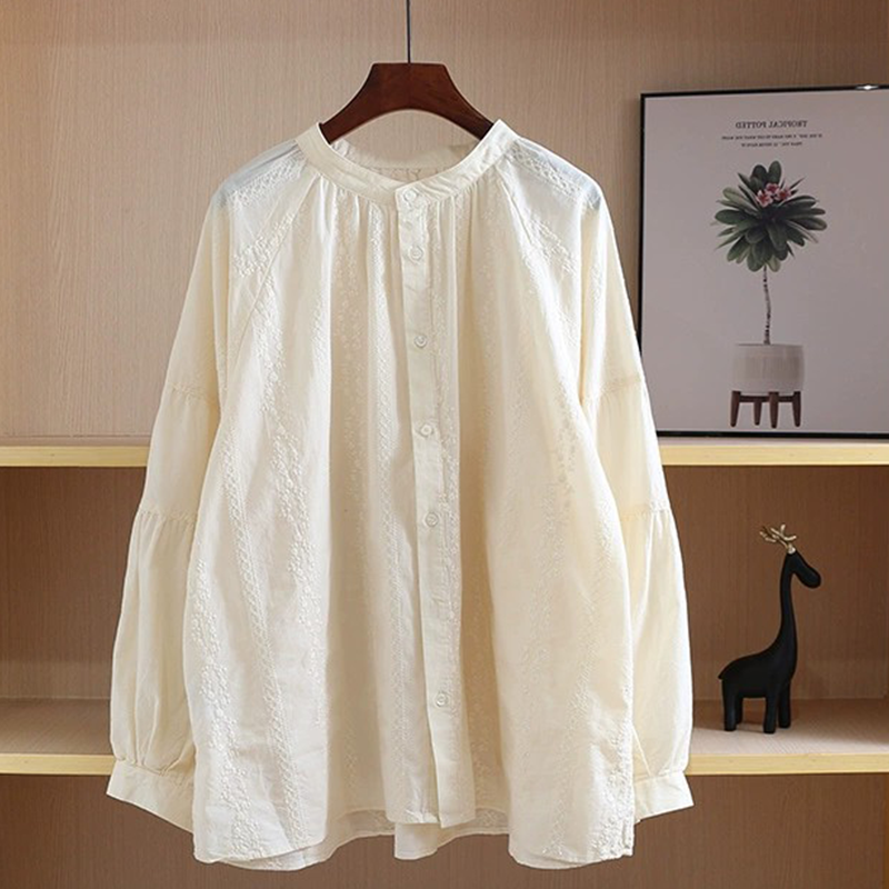 Jacquard Embroidery Balloon-Sleeve Blouse - kawaii-inspired outfit in pastel colors - 91077126