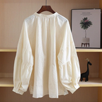 Jacquard Embroidery Balloon-Sleeve Blouse - kawaii-inspired outfit in pastel colors - 10442402