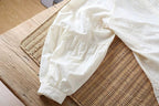 Jacquard Embroidery Balloon-Sleeve Blouse - kawaii-inspired outfit in pastel colors - 65671351