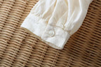 Jacquard Embroidery Balloon-Sleeve Blouse - kawaii-inspired outfit in pastel colors - 44596180