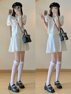 Pearl Trim Himecore Puff Sleeve Set - kawaii-inspired outfit in pastel colors - 90885728