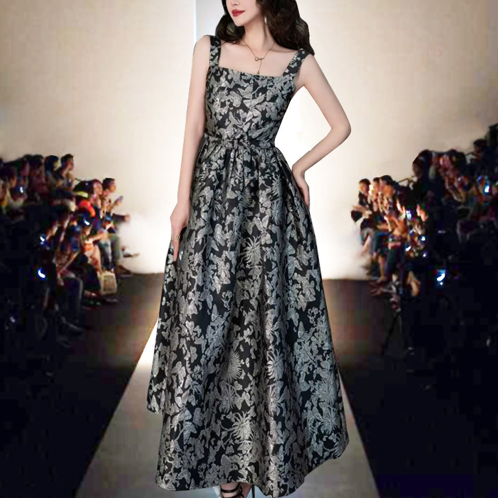 Star Same Style 2024 Spring and Summer New Women’s Clothes Jacquard Bronzing Waist Large Swing Celebrity Elegant Dress