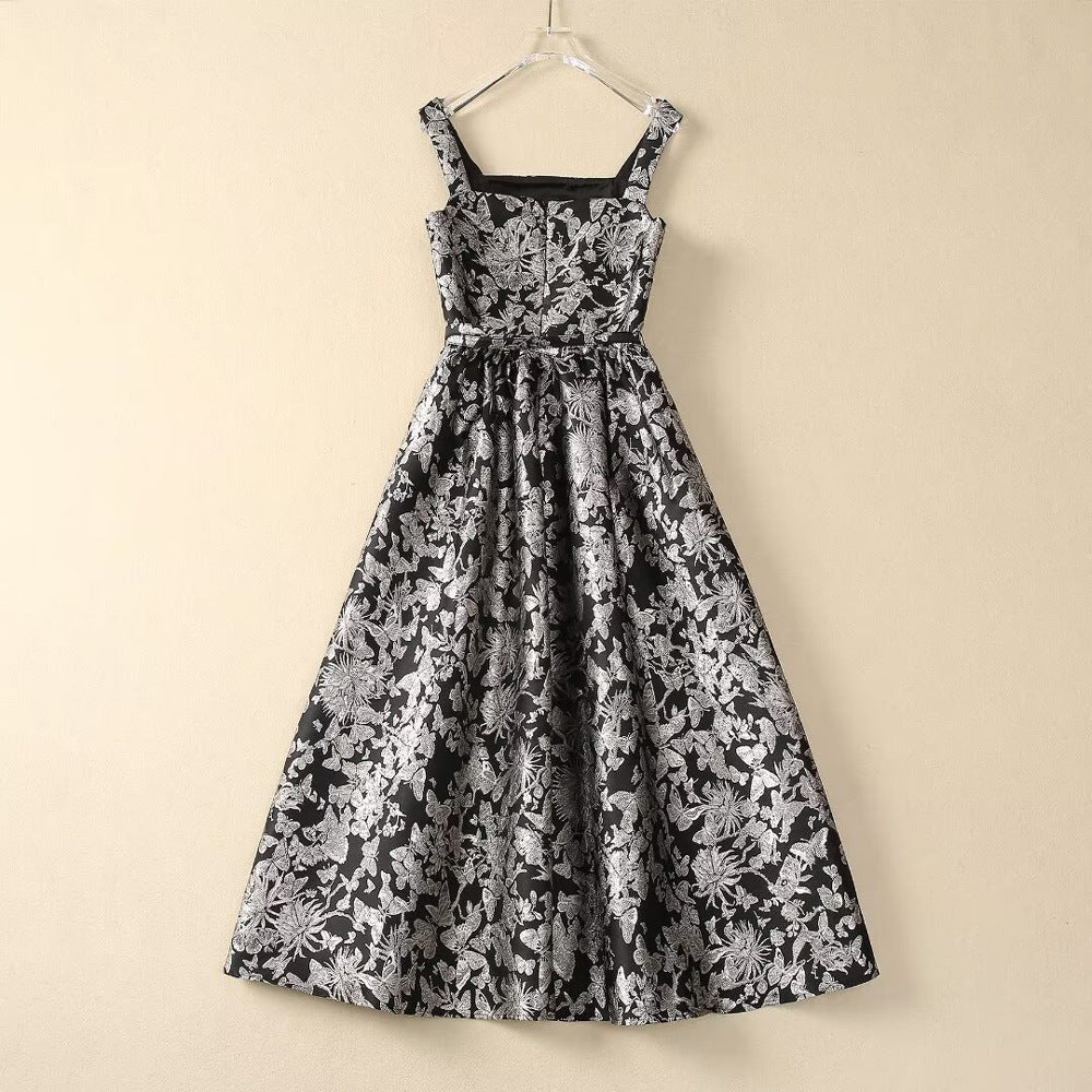 Star Same Style 2024 Spring and Summer New Women’s Clothes Jacquard Bronzing Waist Large Swing Celebrity Elegant Dress