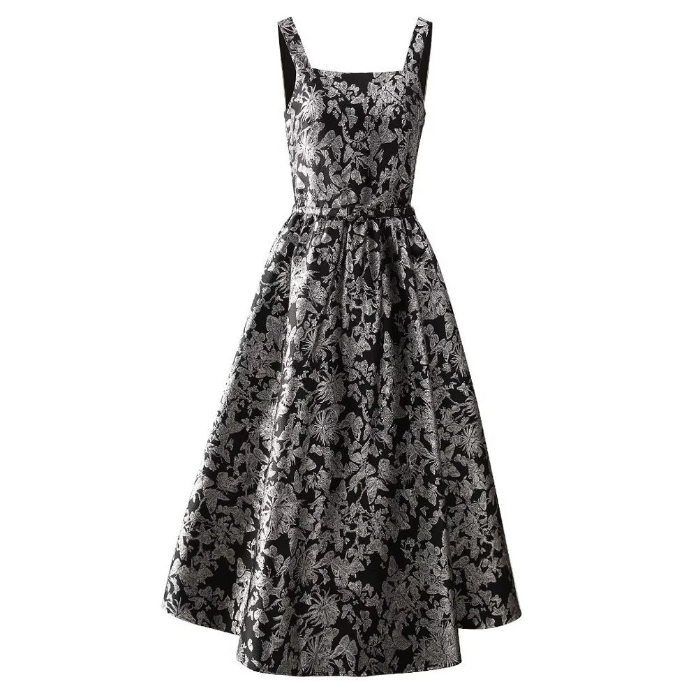 Star Same Style 2024 Spring and Summer New Women’s Clothes Jacquard Bronzing Waist Large Swing Celebrity Elegant Dress