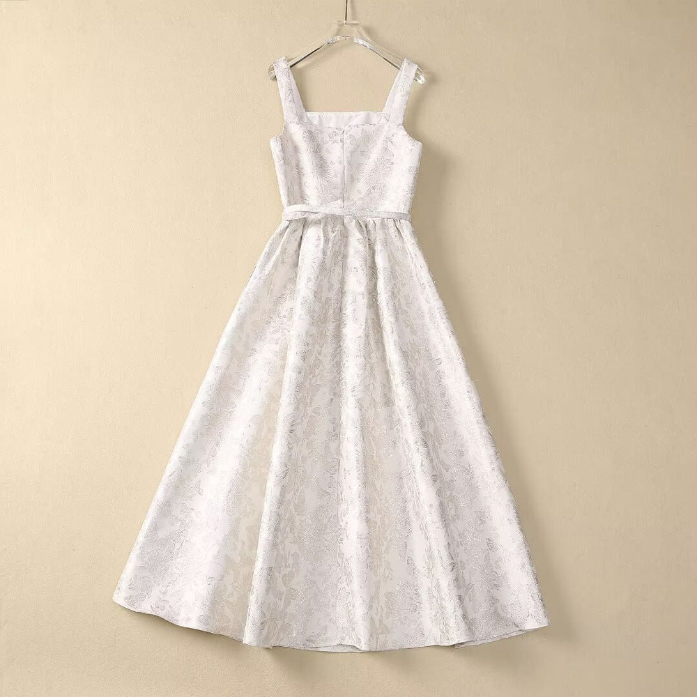 Star Same Style 2024 Spring and Summer New Women’s Clothes Jacquard Bronzing Waist Large Swing Celebrity Elegant Dress