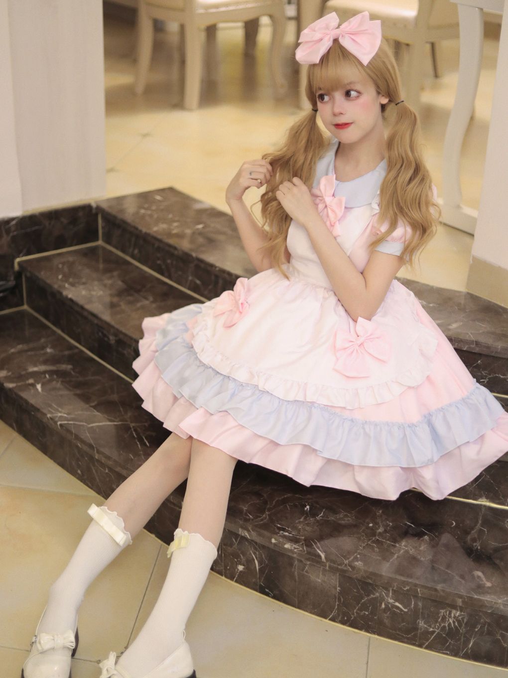 Japanese-Style Maid Lolita Soft Girl Dress Cos Anime Cream Sweetheart Cafe Cute Maid Uniform Set