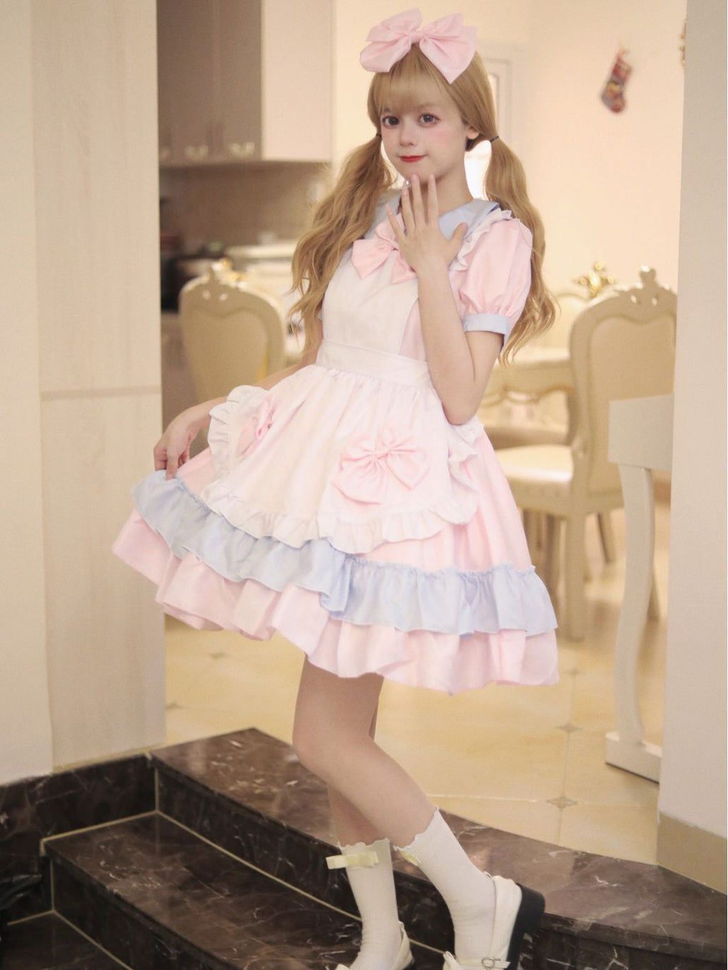 Japanese-Style Maid Lolita Soft Girl Dress Cos Anime Cream Sweetheart Cafe Cute Maid Uniform Set