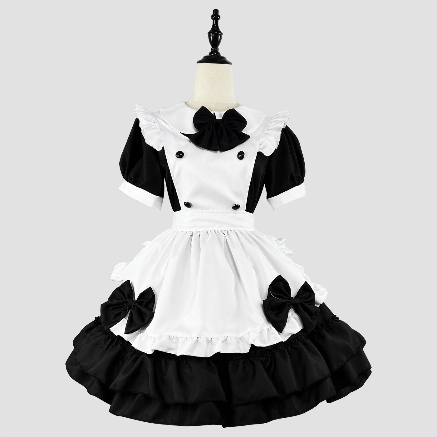 Japanese-Style Maid Lolita Soft Girl Dress Cos Anime Cream Sweetheart Cafe Cute Maid Uniform Set - Black / S
