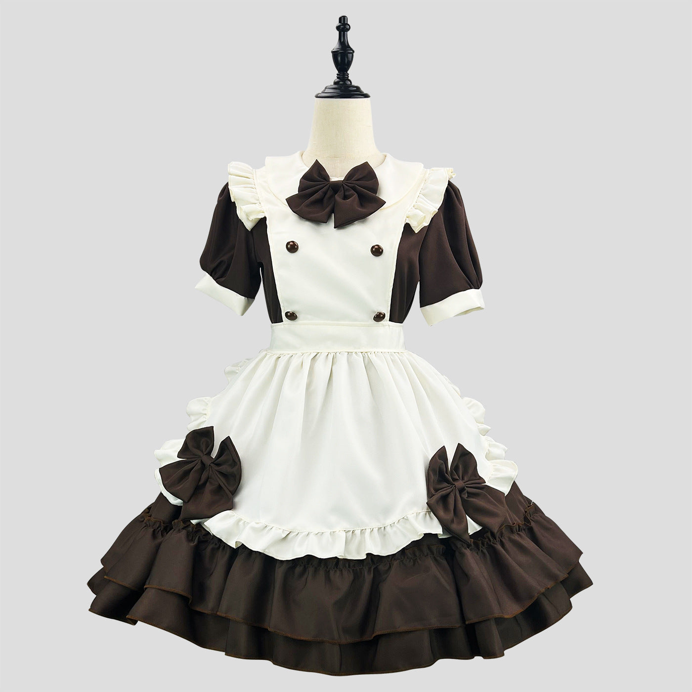 Japanese-Style Maid Lolita Soft Girl Dress Cos Anime Cream Sweetheart Cafe Cute Maid Uniform Set - Brown / S
