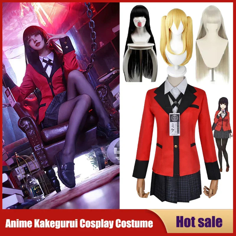 Anime Kakegurui Jabami Yumeko Cosplay Costume Meari Saotome Sayaka Compulsive Gambler School Uniform Girl Pleated Skirt