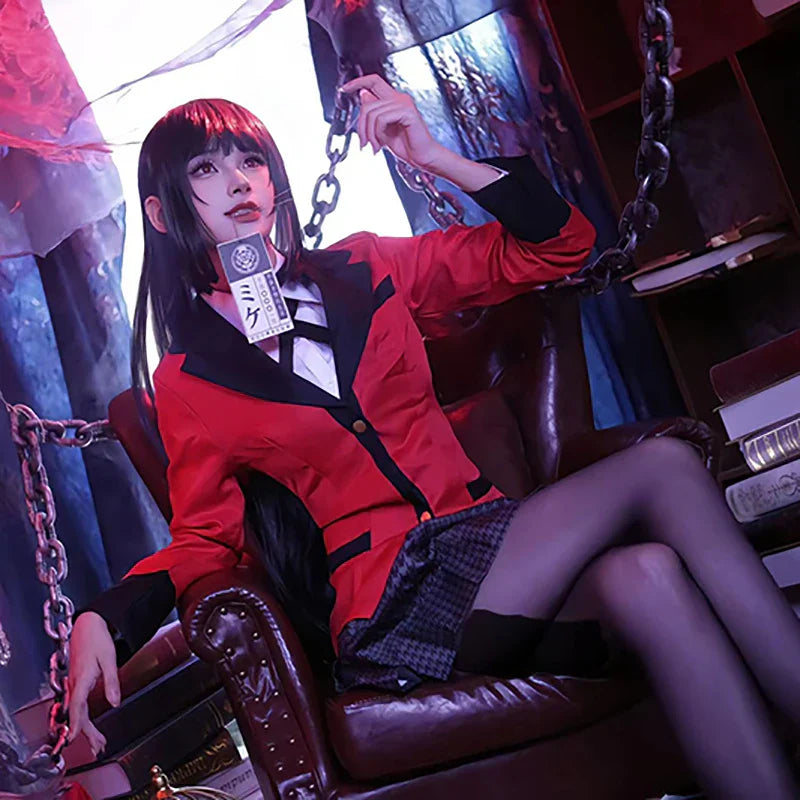 Anime Kakegurui Jabami Yumeko Cosplay Costume Meari Saotome Sayaka Compulsive Gambler School Uniform Girl Pleated Skirt