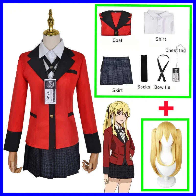Anime Kakegurui Jabami Yumeko Cosplay Costume Meari Saotome Sayaka Compulsive Gambler School Uniform Girl Pleated Skirt