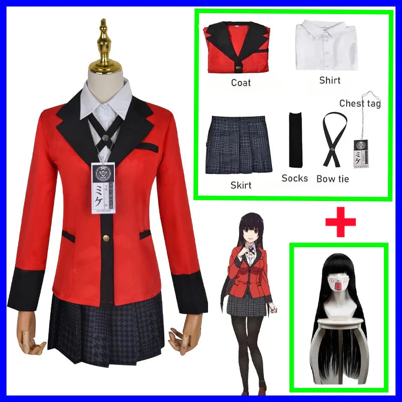 Anime Kakegurui Jabami Yumeko Cosplay Costume Meari Saotome Sayaka Compulsive Gambler School Uniform Girl Pleated Skirt