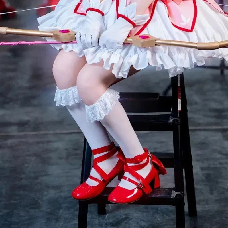 Anime Puella Magi Madoka Magica Kaname Madoka Cosplay Shoes Girls Lolita Red Bow High Heels Leather Boots Halloween