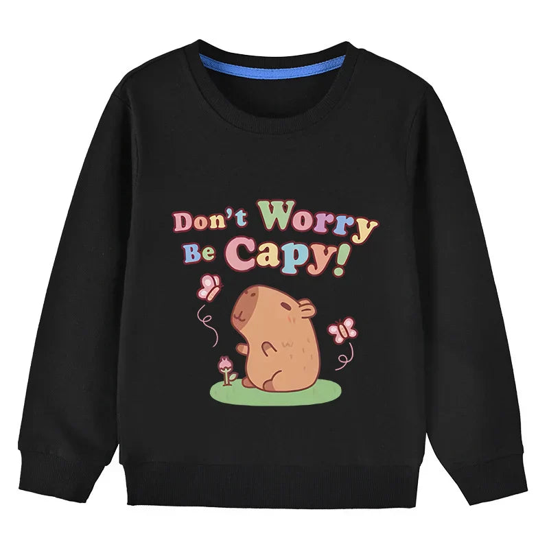 Kids Basic Cotton Hoodies Cute Capybara printd Tops 2025 New Spring/Autumn Sweatshirt Boy and Girl Funny Capibara