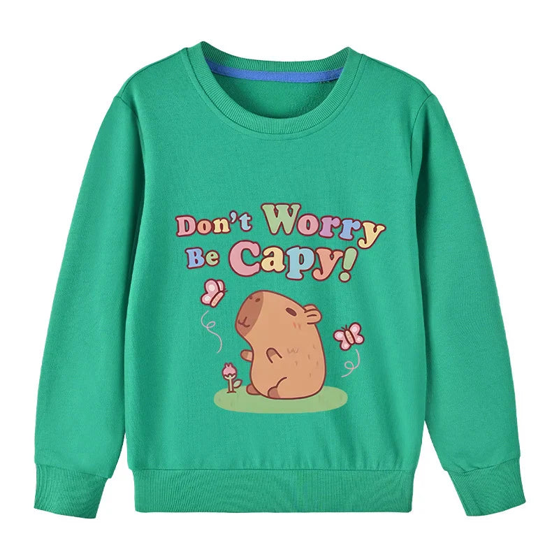 Kids Basic Cotton Hoodies Cute Capybara printd Tops 2025 New Spring/Autumn Sweatshirt Boy and Girl Funny Capibara
