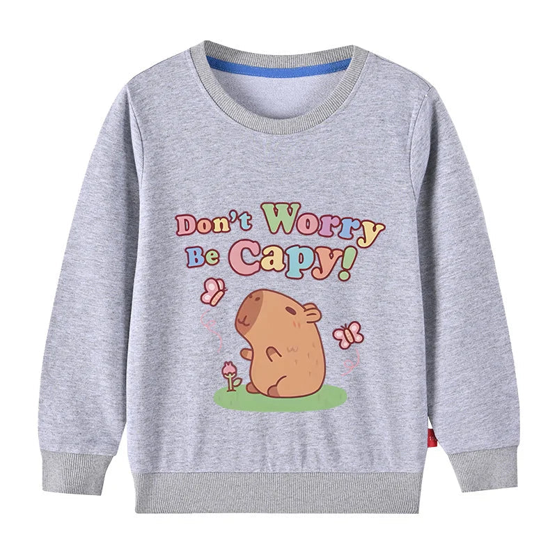 Kids Basic Cotton Hoodies Cute Capybara printd Tops 2025 New Spring/Autumn Sweatshirt Boy and Girl Funny Capibara