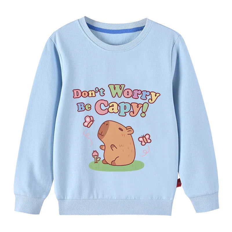 Kids Basic Cotton Hoodies Cute Capybara printd Tops 2025 New Spring/Autumn Sweatshirt Boy and Girl Funny Capibara