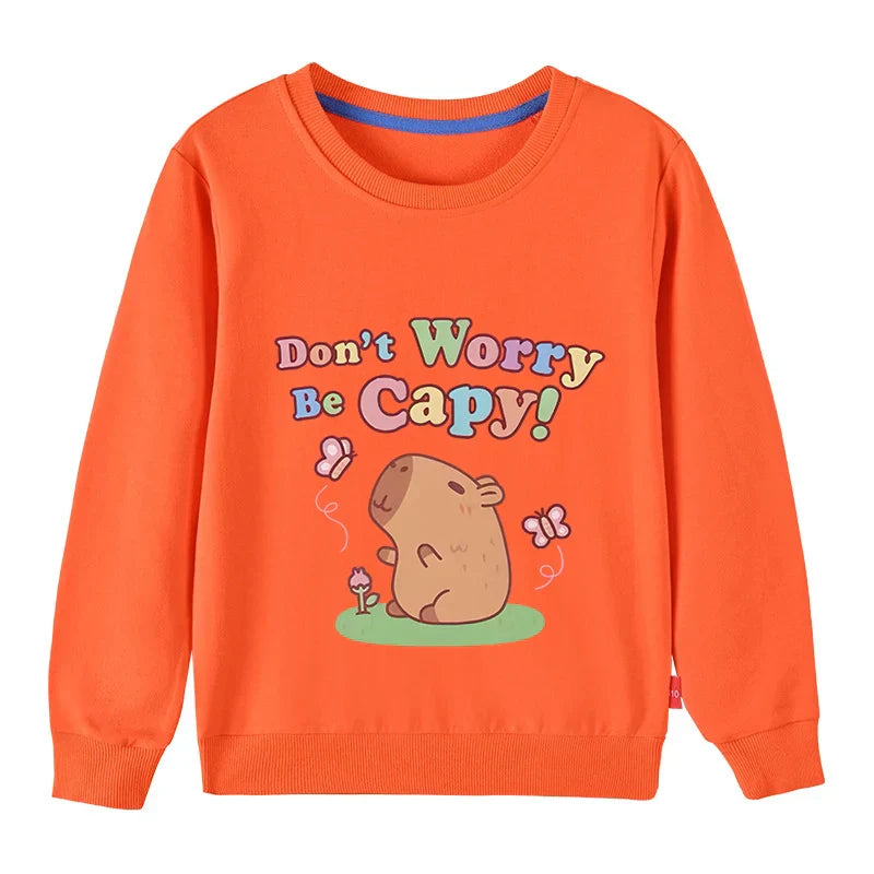 Kids Basic Cotton Hoodies Cute Capybara printd Tops 2025 New Spring/Autumn Sweatshirt Boy and Girl Funny Capibara