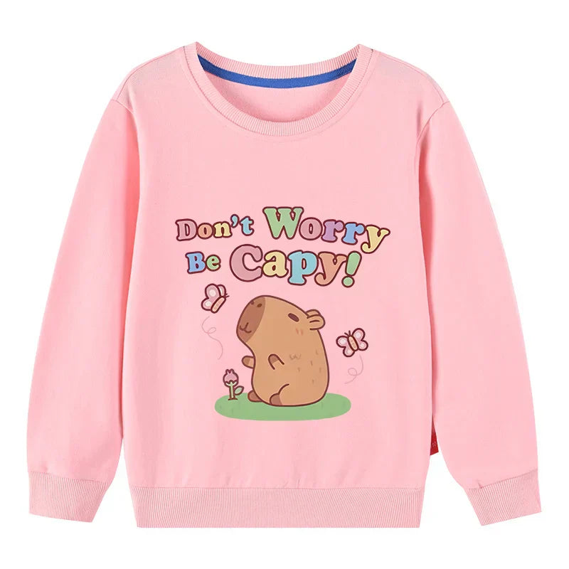Kids Basic Cotton Hoodies Cute Capybara printd Tops 2025 New Spring/Autumn Sweatshirt Boy and Girl Funny Capibara