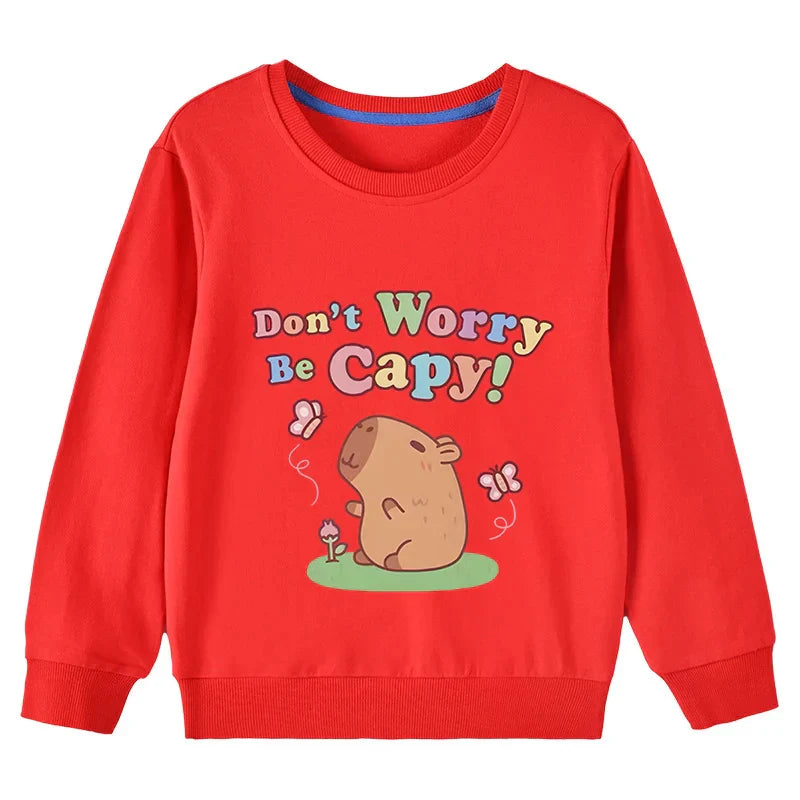 Kids Basic Cotton Hoodies Cute Capybara printd Tops 2025 New Spring/Autumn Sweatshirt Boy and Girl Funny Capibara