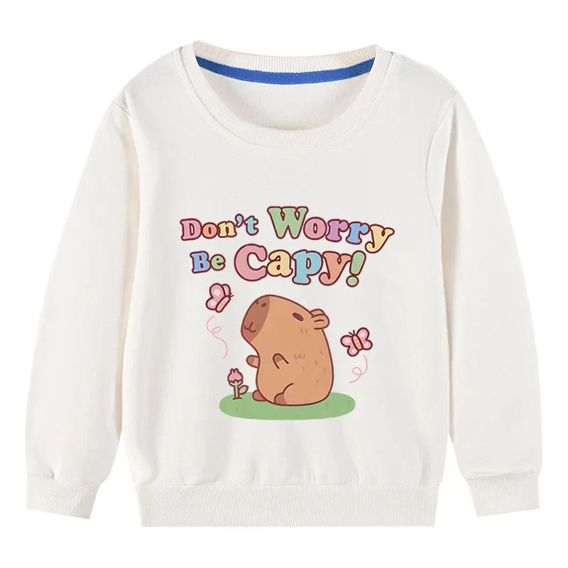 Kids Basic Cotton Hoodies Cute Capybara printd Tops 2025 New Spring/Autumn Sweatshirt Boy and Girl Funny Capibara