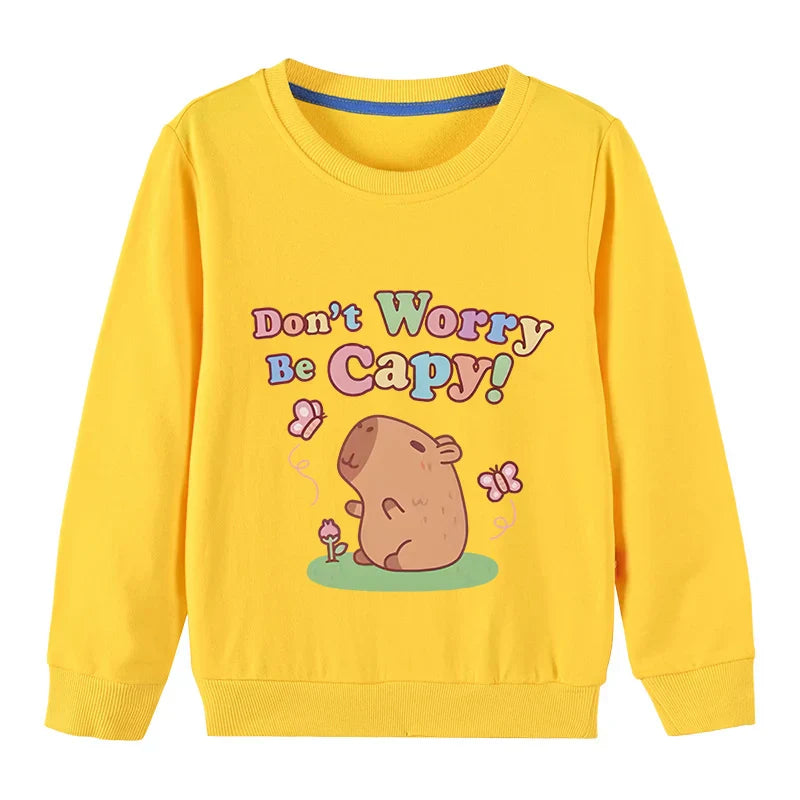 Kids Basic Cotton Hoodies Cute Capybara printd Tops 2025 New Spring/Autumn Sweatshirt Boy and Girl Funny Capibara