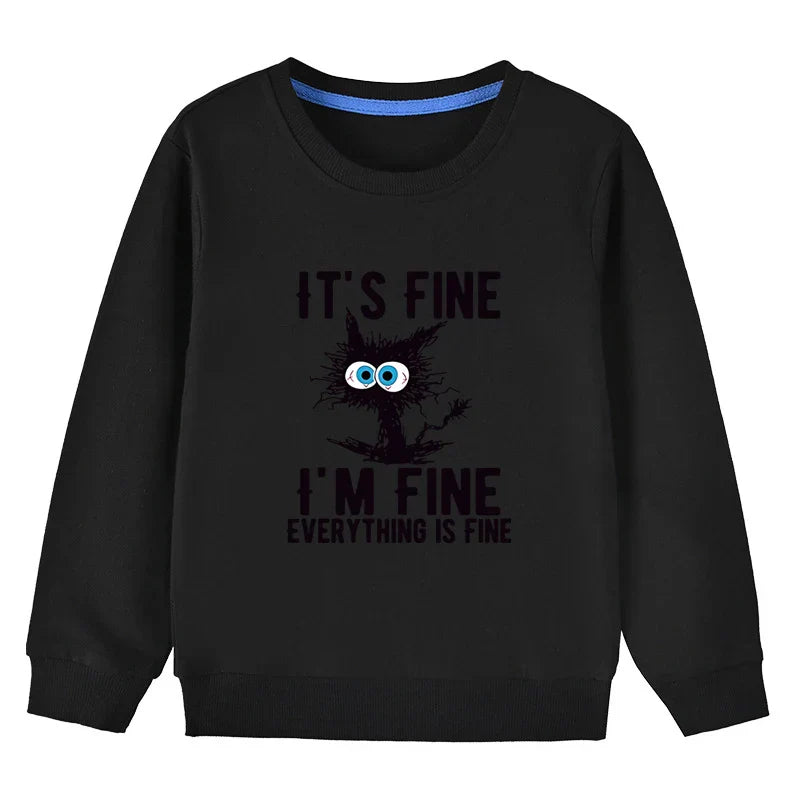 Kids Basic Cotton Hoodies Cute Cat printd Tops New Spring/Autumn Sweatshirt Boy and Girl Funny Clothes - Black / 120(5T)