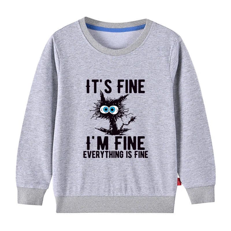 Kids Basic Cotton Hoodies Cute Cat printd Tops New Spring/Autumn Sweatshirt Boy and Girl Funny Clothes - Grey / 120(5T)