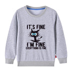Kids Basic Cotton Hoodies Cute Cat printd Tops New Spring/Autumn Sweatshirt Boy and Girl Funny Clothes - Grey / 120(5T)