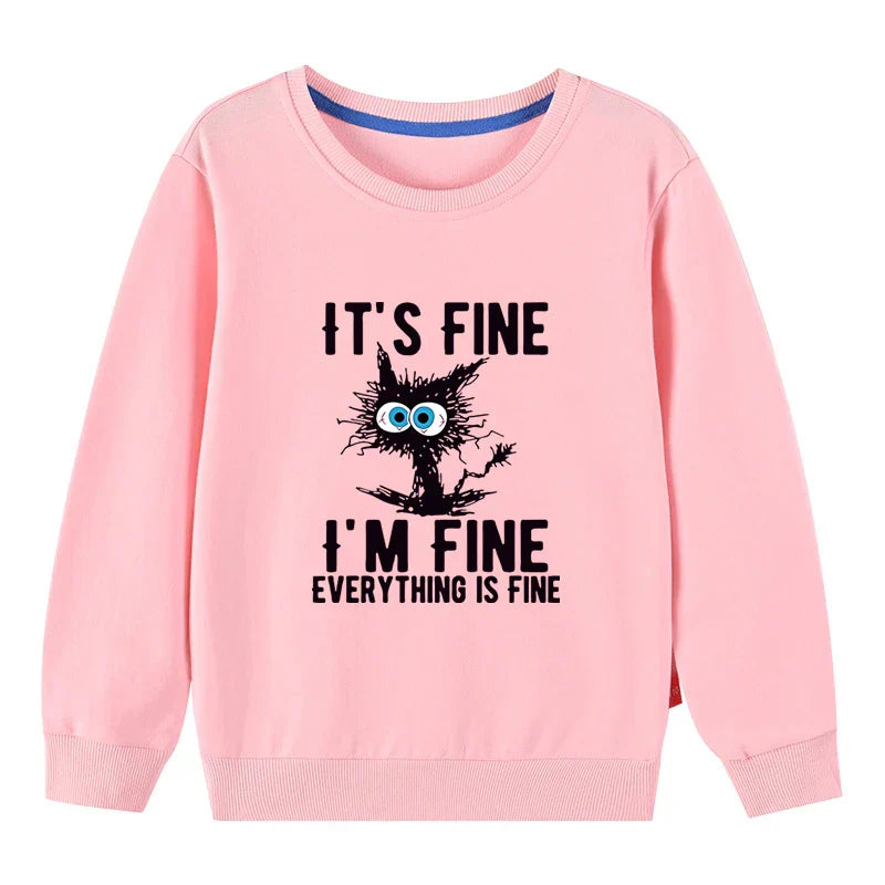 Kids Basic Cotton Hoodies Cute Cat printd Tops New Spring/Autumn Sweatshirt Boy and Girl Funny Clothes - Pink