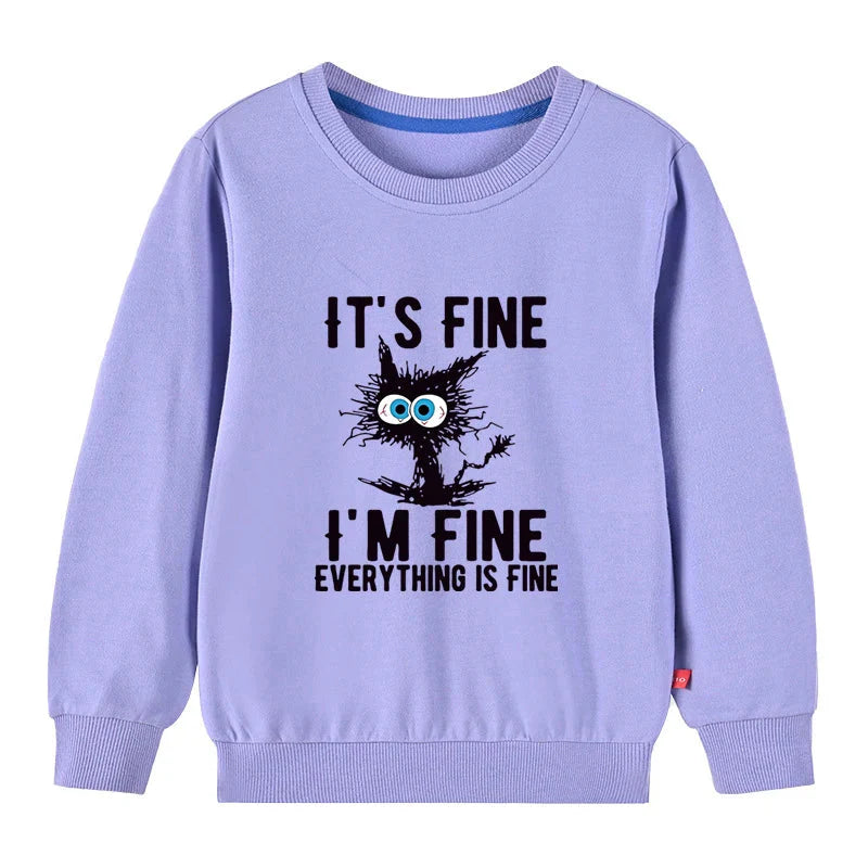 Kids Basic Cotton Hoodies Cute Cat printd Tops New Spring/Autumn Sweatshirt Boy and Girl Funny Clothes - Purple