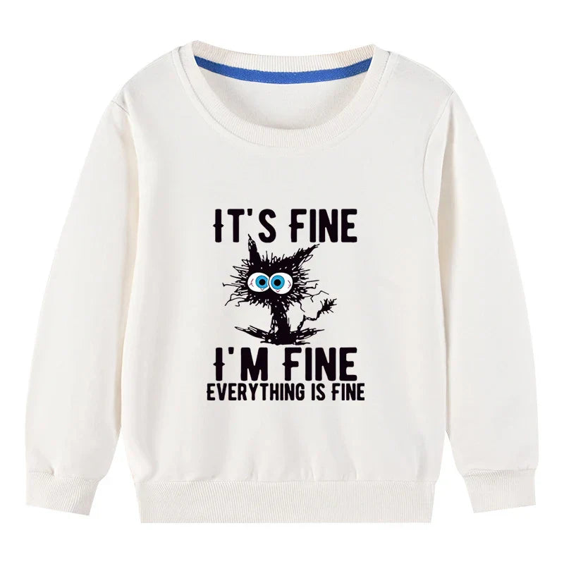 Kids Basic Cotton Hoodies Cute Cat printd Tops New Spring/Autumn Sweatshirt Boy and Girl Funny Clothes - White / 100(3T)