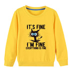 Kids Basic Cotton Hoodies Cute Cat printd Tops New Spring/Autumn Sweatshirt Boy and Girl Funny Clothes - Yellow
