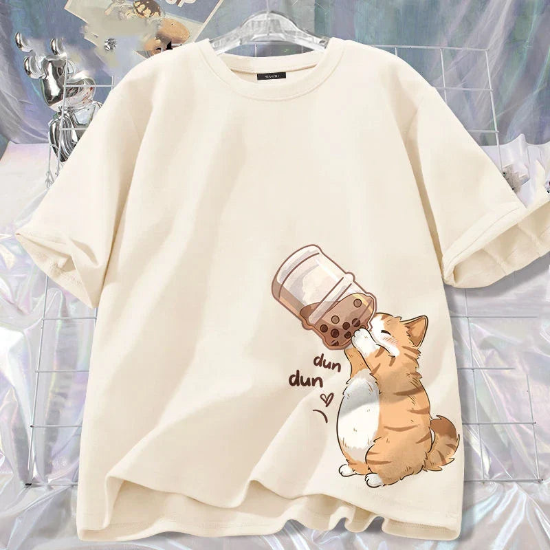 Kids Summer Cotton T-Shirt Tops Q Cute Shark Print Boys Girls Street Hip Hop T-Shirt Soft Home Tee Kids Short Sleeve