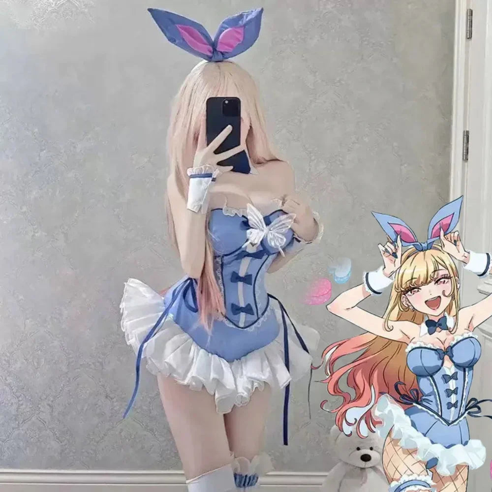 Anime My Dress Up Darling Kitagawa Marin Cosplay Costume Girl Blue Dress Cute Sexy Bunny Girl Uniform Halloween Clothes