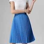 Knife Pleated Chiffon Midi Skirt - A-Line Empire Waist - Blue / One Size - Pleated Skirt