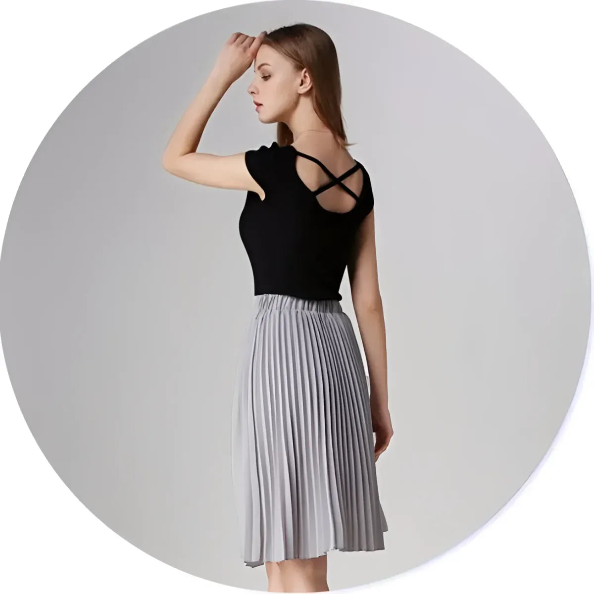 Knife Pleated Chiffon Midi Skirt - A-Line Empire Waist