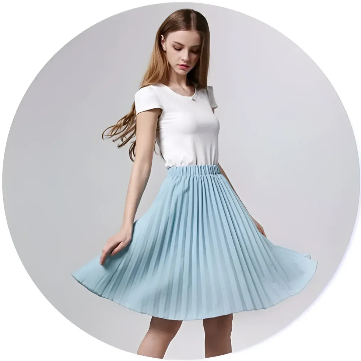 Knife Pleated Chiffon Midi Skirt - A-Line Empire Waist