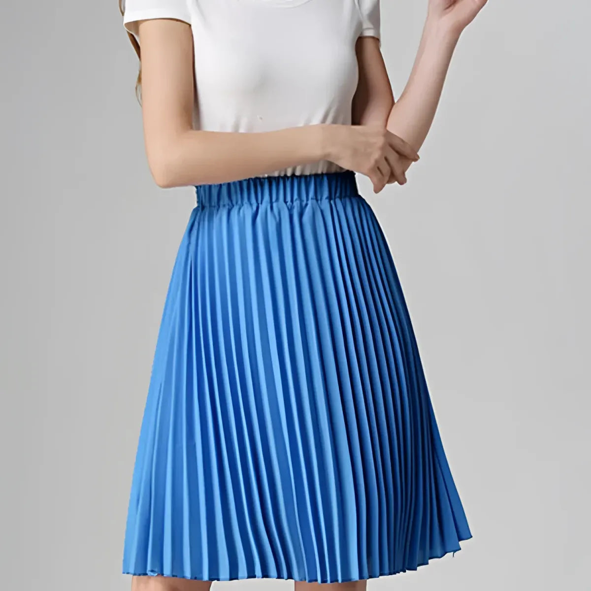 Knife Pleated Chiffon Midi Skirt - A-Line Empire Waist