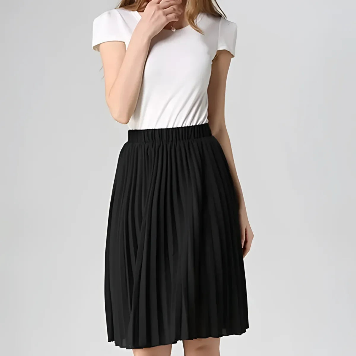 Knife Pleated Chiffon Midi Skirt - A-Line Empire Waist