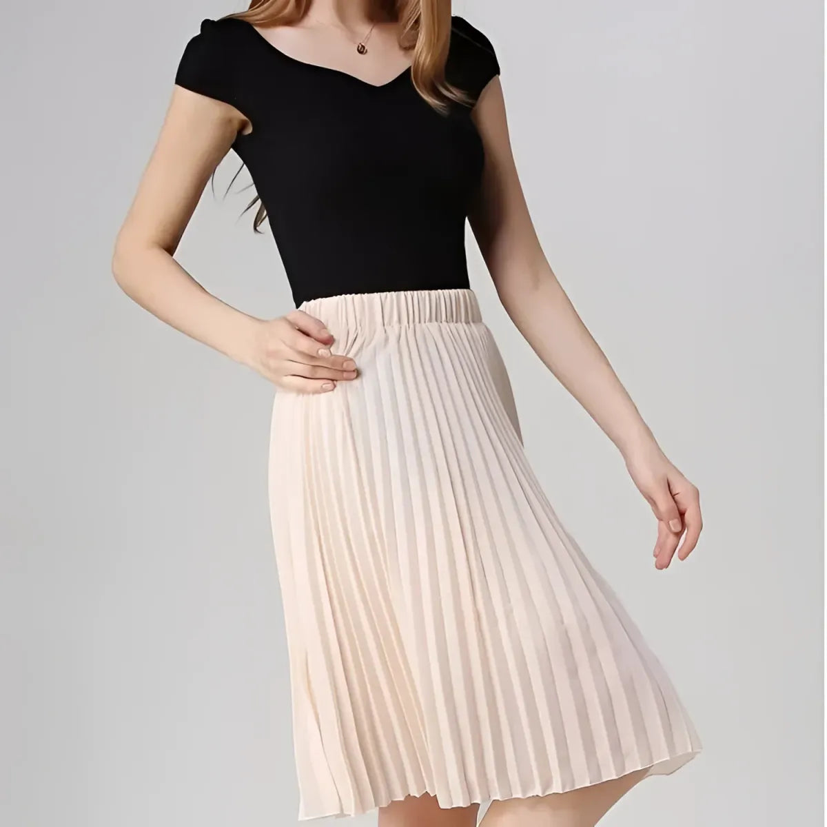 Knife Pleated Chiffon Midi Skirt - A-Line Empire Waist