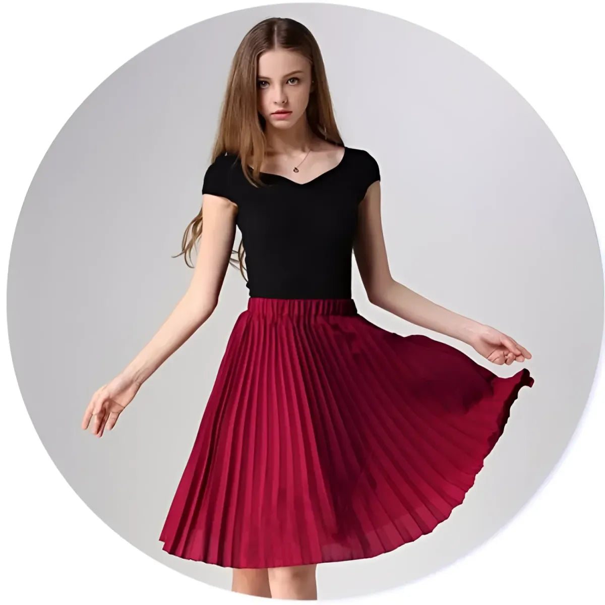 Knife Pleated Chiffon Midi Skirt - A-Line Empire Waist