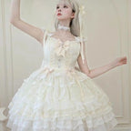 Fairy Elegant Lolita Strap Dress Lace Bow Sweet Girl Kawaii Japanese Cosplay Tea Party Daily Casual Women Outfits 2026