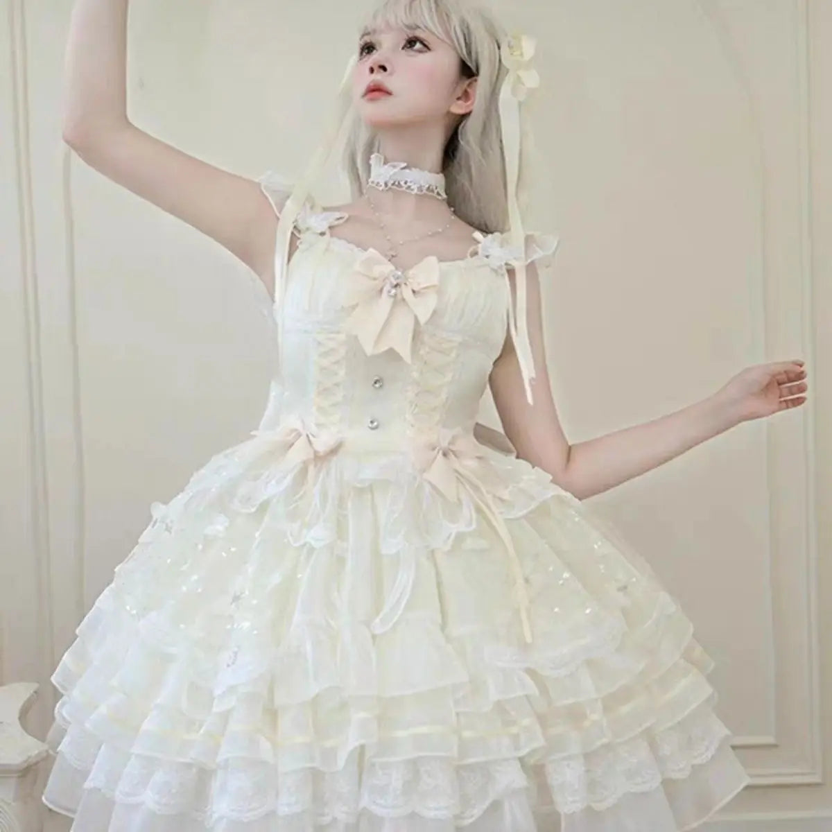 Fairy Elegant Lolita Strap Dress Lace Bow Sweet Girl Kawaii Japanese Cosplay Tea Party Daily Casual Women Outfits 2026