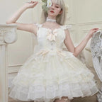 Fairy Elegant Lolita Strap Dress Lace Bow Sweet Girl Kawaii Japanese Cosplay Tea Party Daily Casual Women Outfits 2026