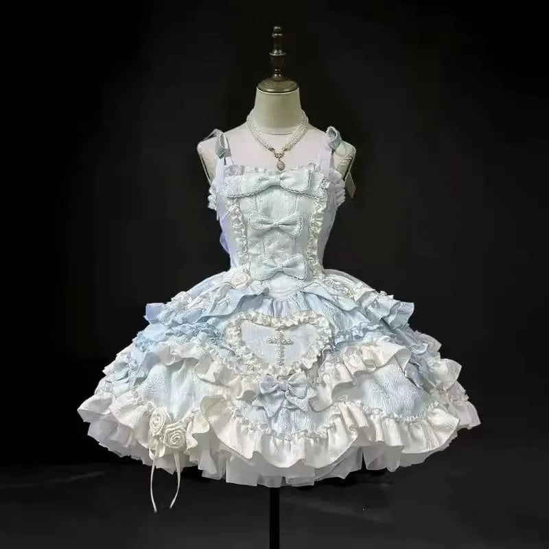 Fairy Elegant Lolita Strap Dress Lace Bow Sweet Girl Kawaii Japanese Cosplay Tea Party Daily Casual Women Outfits 2026