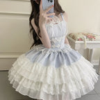 Fairy Elegant Lolita Strap Dress Lace Bow Sweet Girl Kawaii Japanese Cosplay Tea Party Daily Casual Women Outfits 2026